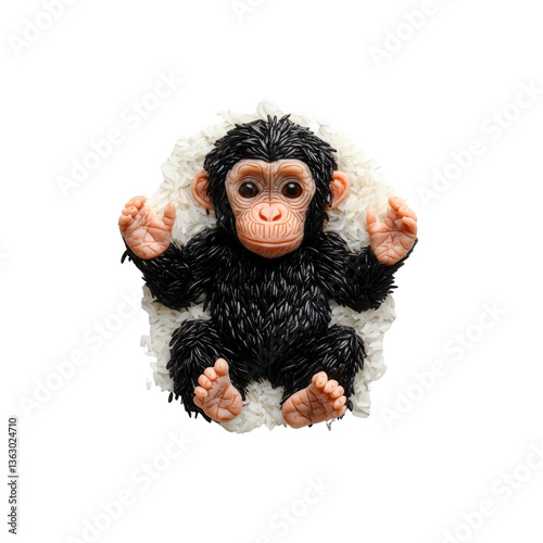 Adorable Baby Chimpanzee Crafted from Rice Grains Nestled in a Rice Bed