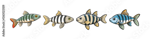 Set of Vivid Zebra Danio Fish Realistic Art