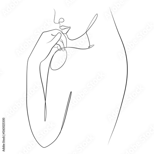 Line drawing silhouette of woman with her hands folded near face line drawing on white isolated background 