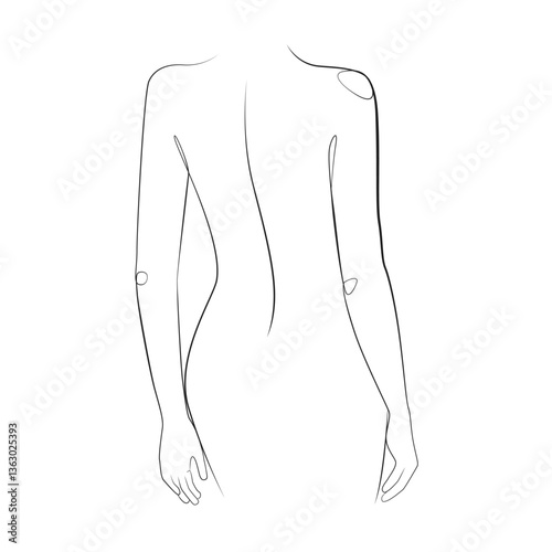 Woman back line drawing on white isolated background 