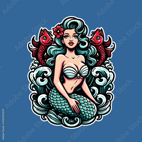 mermaid sirene goddess hand-drawing vector	
