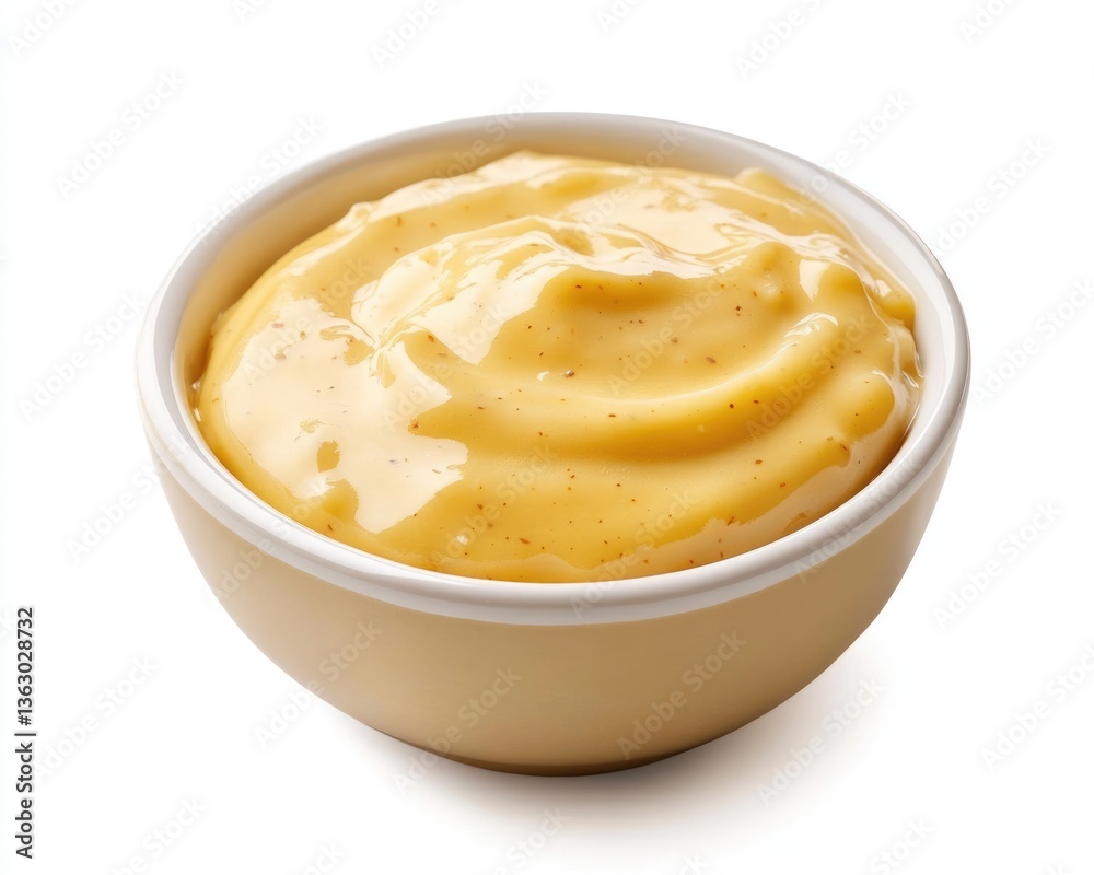 Delicious Creamy Honey Mustard Dip in a Bowl with Vibrant Colors on a Clean White Backdrop Delicious Creamy Honey Mustard Dip in a Bowl with Vibrant Colors on a Clean White Backdrop