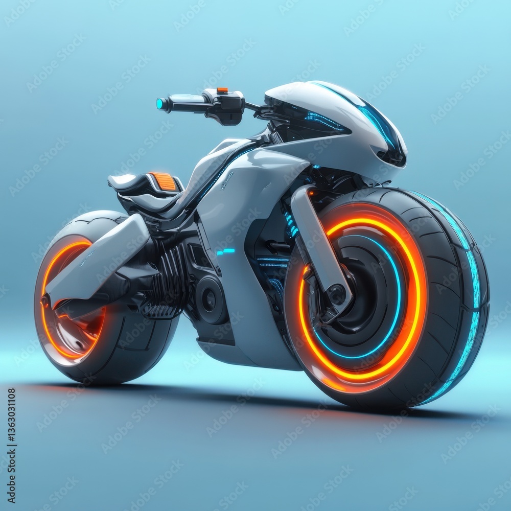 Futuristic motorcycle with sleek design and glowing wheels Futuristic motorcycle with sleek design and glowing wheels