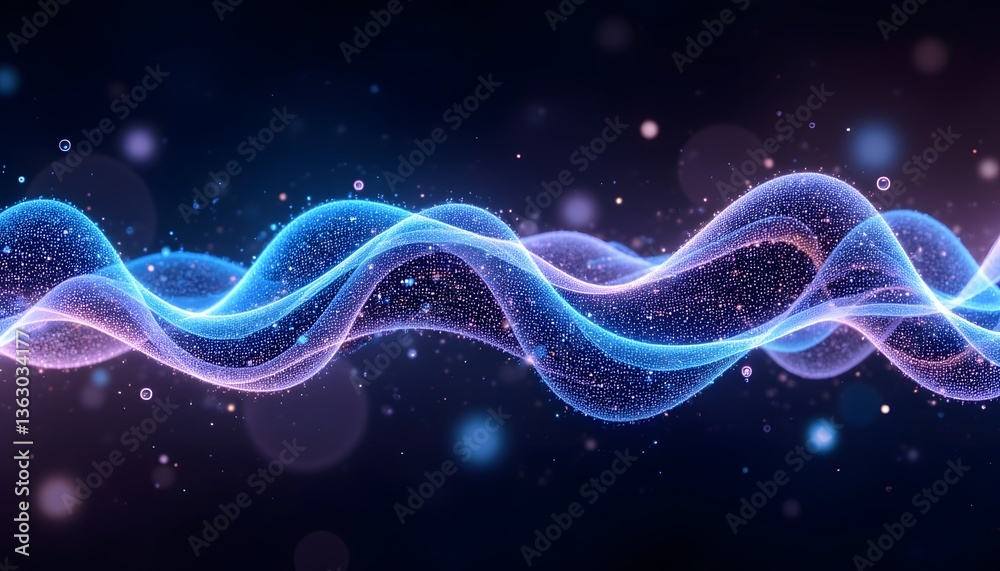 Fototapeta premium This abstract background features a dynamic wave of particles rendered in 3D, creating a mesmerizing and immersive visual experience.