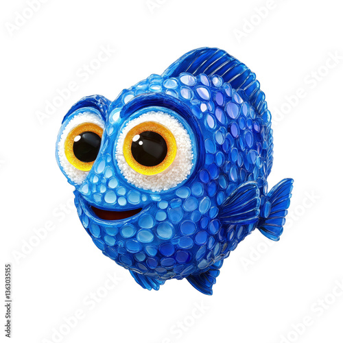 Adorable 3D Render of a Cartoon Blue Fish with Big Eyes
