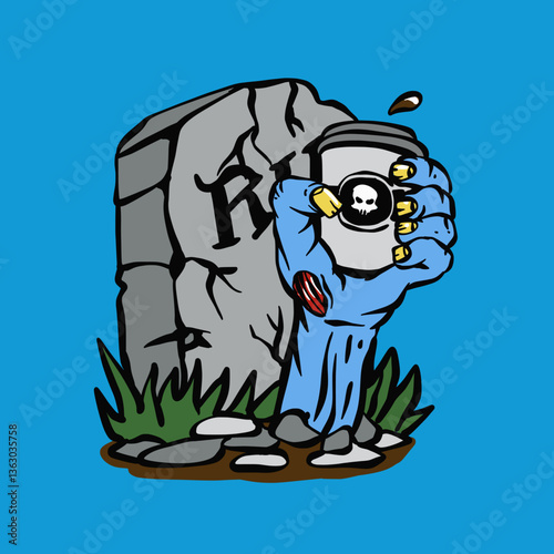 Zombie Hand Holding Coffee Cup from Grave