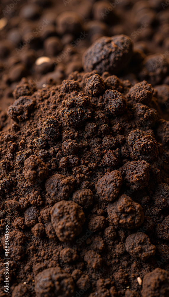 Obraz premium Rich dark composted soil texture, natural gardening inspiration