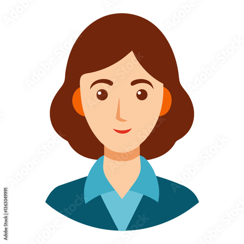 a portrait of a professional woman in a blue suit and a short brown hairstyle, is a vector-style illustration. She exudes a sense of calm and approachable confidence