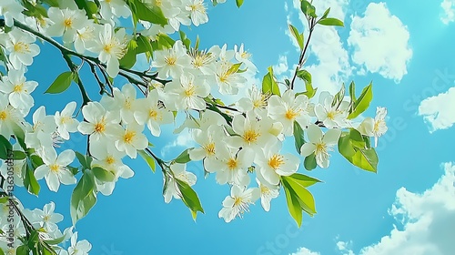 Spring Blossoms Under a Sunny Sky: A Vibrant Nature Photograph AI Generated