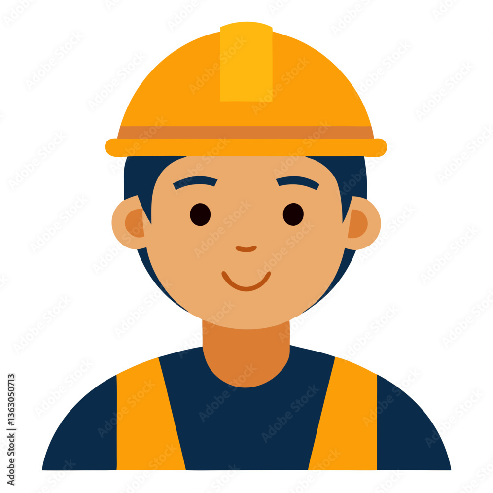 Construction Worker Icon: A friendly illustration of a construction worker, wearing a yellow hard hat and safety vest. The icon is perfect for representing construction, safety, and hard work. Construction Worker Icon: A friendly illustration of a construction worker, wearing a yellow hard hat and safety vest. The icon is perfect for representing construction, safety, and hard work.