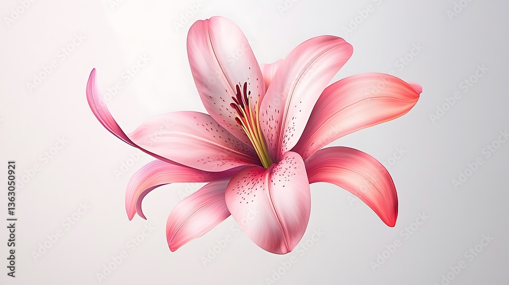 Fototapeta premium Pink Lily Blossom: Digital Painting of a Delicate Flower AI Generated