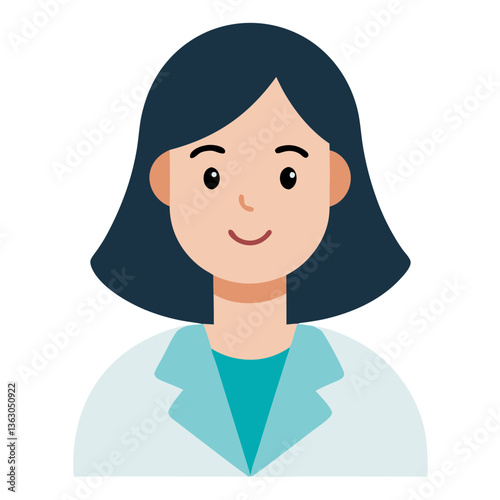 Smiling Professional: A friendly depiction of a female professional in a lab coat, embodying expertise and approachability, radiating positivity with her welcoming smile.