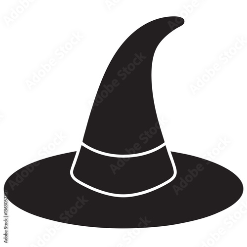 Halloween witch hat black silhouette isplated white background 