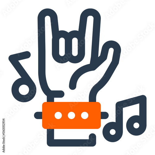 Rock Music Icon with Devil Horn Hand and Notes