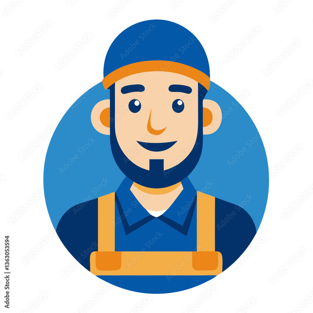 a friendly and professional cartoon image of a construction worker wearing a blue and orange outfit smiling vector illustration a friendly and professional cartoon image of a construction worker wearing a blue and orange outfit smiling vector illustration