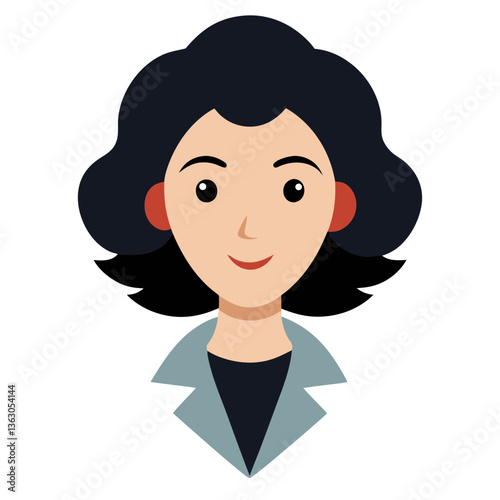 a stylized illustration of a professional woman with short black hair and a gray jacket