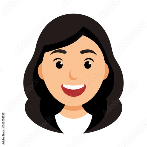 an illustrated portrait of a happy woman with black hair and a wide smile 