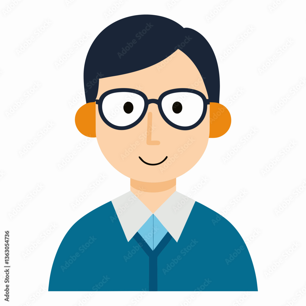 a portrait of a man in eyeglasses, dressed in a smart casual outfit. He wears glasses, and his hair and ears are neatly styled vector illustration a portrait of a man in eyeglasses, dressed in a smart casual outfit. He wears glasses, and his hair and ears are neatly styled vector illustration