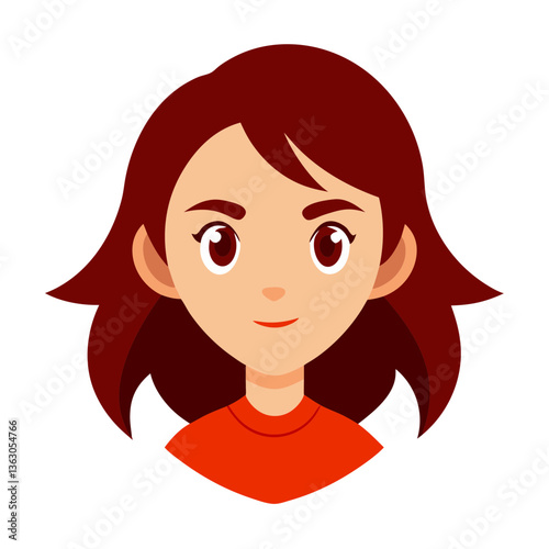 a portrait of a friendly woman with a warm smile, the woman has brown hair and a simple top. Her expression is inviting and approachable vector illustration