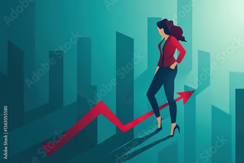 Bankrupt businesswoman pushed by downward arrow vector concept. Symbol of bankruptcy, failure, recession, crisis and financial losses on stock exchange market.