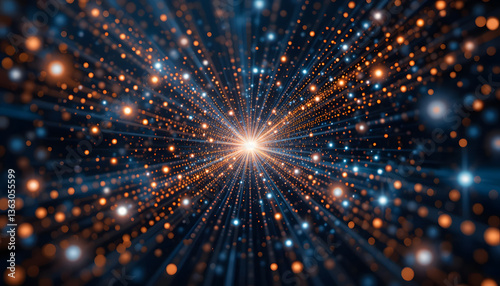 Illuminating Quantum Nexus: A captivating display of interconnected data points converging towards a central point of light, representing the complexities and interconnectedness of digital data.