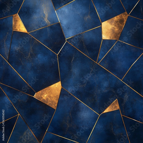 Abstract polygonal pattern luxury dark blue with gold background