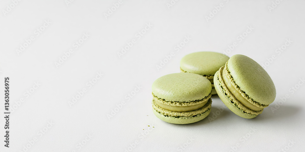 pistachio macarons isolated on a white background, copy space pistachio macarons isolated on a white background, copy space