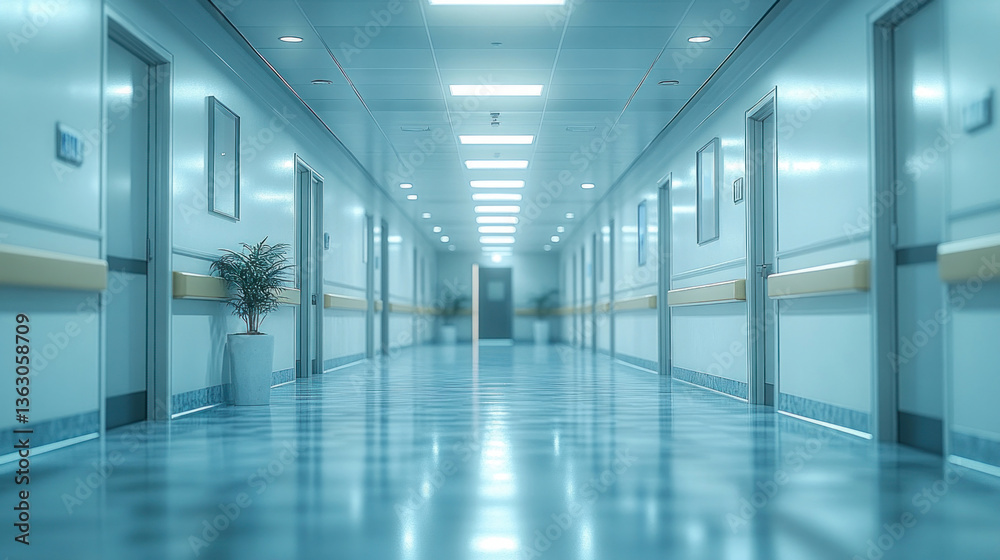 A blurred hospital background with bright white lighting, clean and sterile medical environment A blurred hospital background with bright white lighting, clean and sterile medical environment