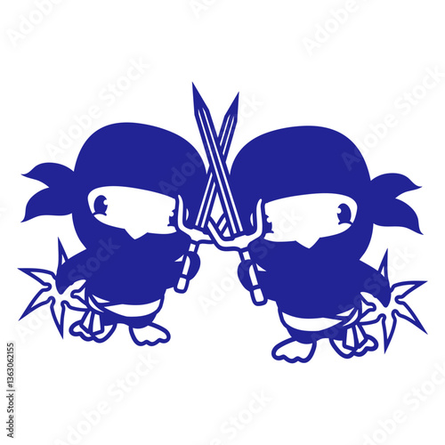 2 Birds Ninja Fighter Assassin Sword Ninja Star Design Lover Art Vector Illustration Card T-Shirt Poster Sticker Graphic Print Decorative Drawing Isolated Logo Decoration Symbol Creative Cool Style

