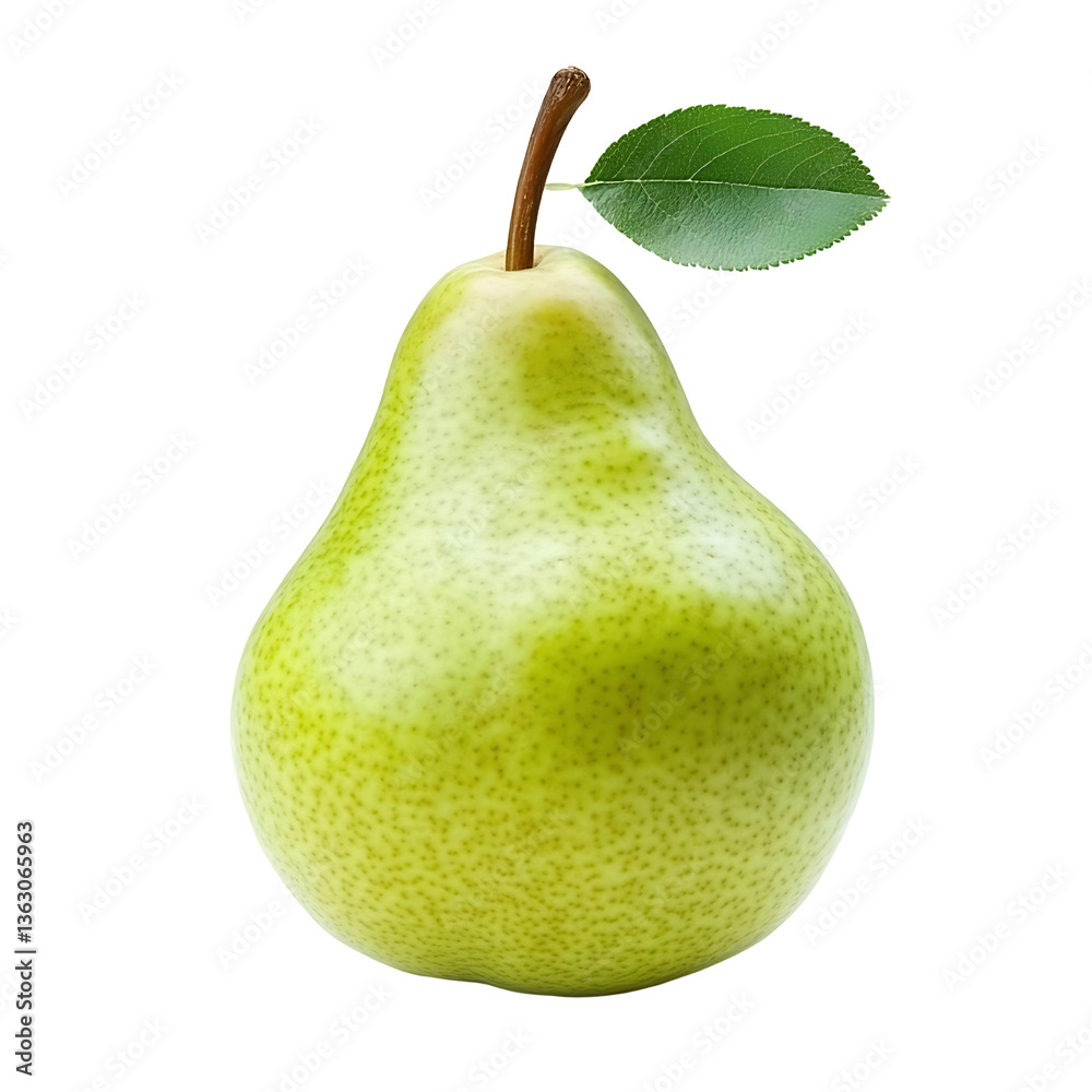 Isolated Whole Green Pear with Leaf on a Transparent Background Isolated Whole Green Pear with Leaf on a Transparent Background