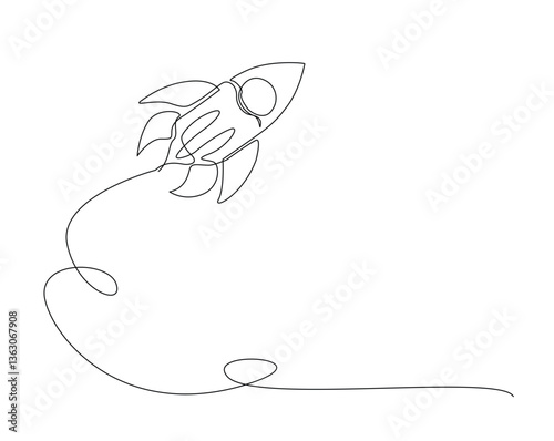 Fototapeta Naklejka Na Ścianę i Meble -  Rocket space ship outline drawing illustration. one continuous line drawing of rocket launch.