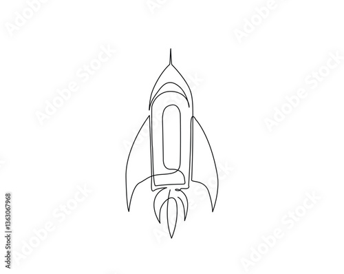 Rocket space ship outline drawing illustration. one continuous line drawing of rocket launch.