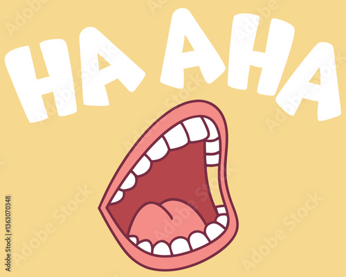 Cartoon Open Mouth Laughing with "HA AHA" Text Illustration