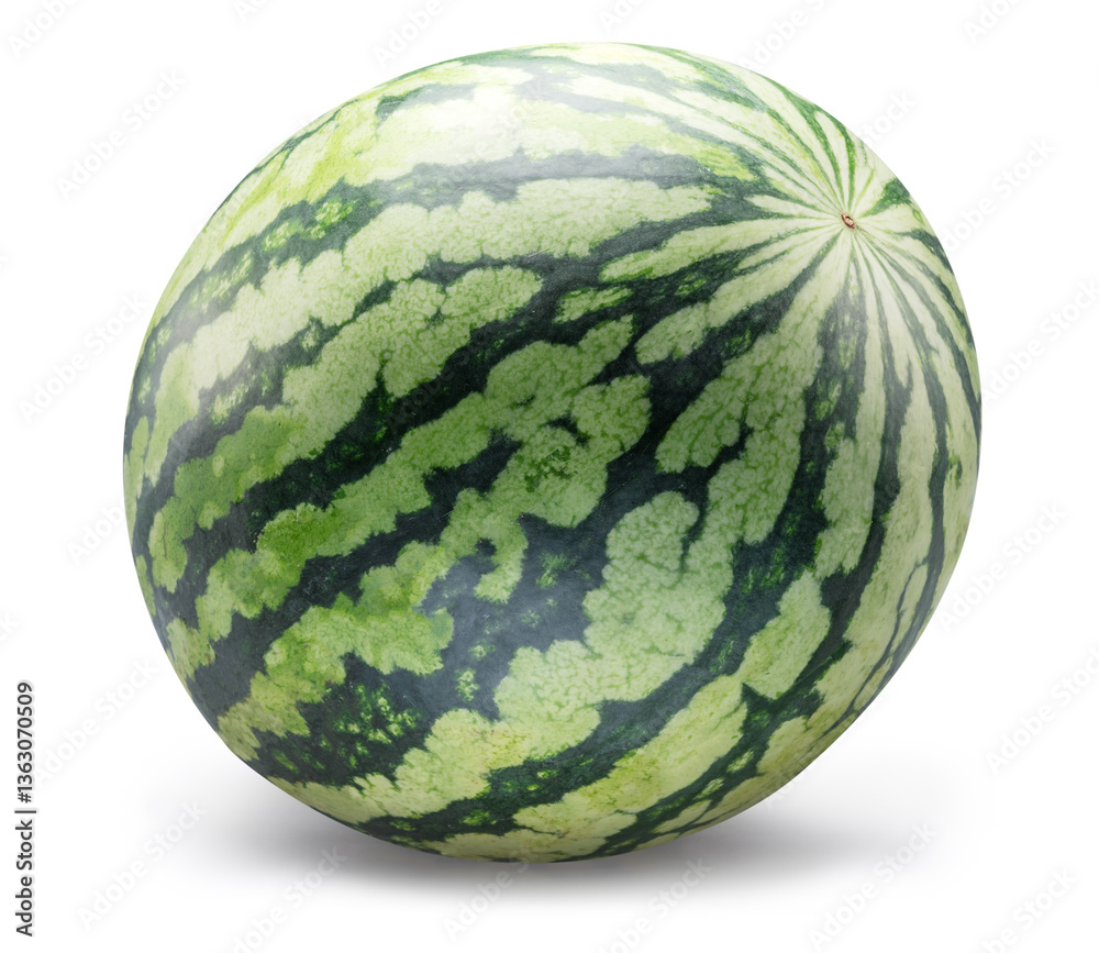 Round striped watermelon isolated on white background. Clipping path. Round striped watermelon isolated on white background. Clipping path.