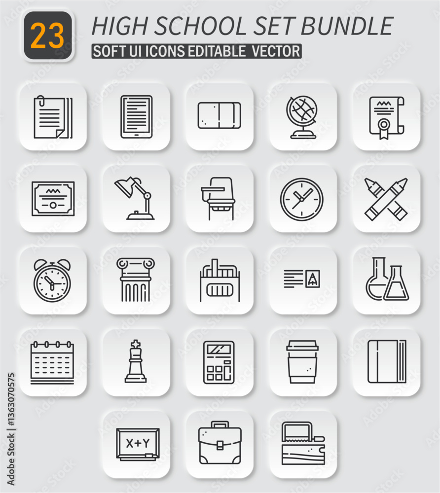 High School Set Icon Bundle featuring Education and Academic Symbols Collection High School Set Icon Bundle featuring Education and Academic Symbols Collection