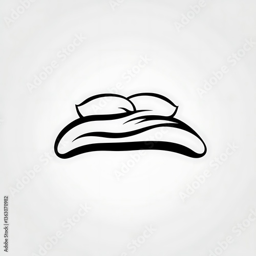 A minimalist monochrome design of a bed with two pillows suggesting rest comfort and relaxation
