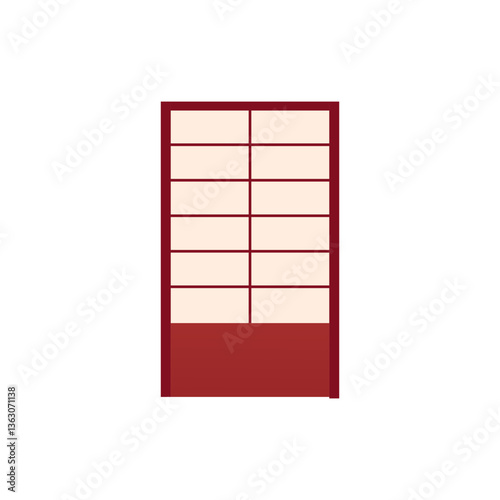 Japanese traditional sliding door, vector flat Shoji icon, Asian room interior decoration, paper or wooden glass door