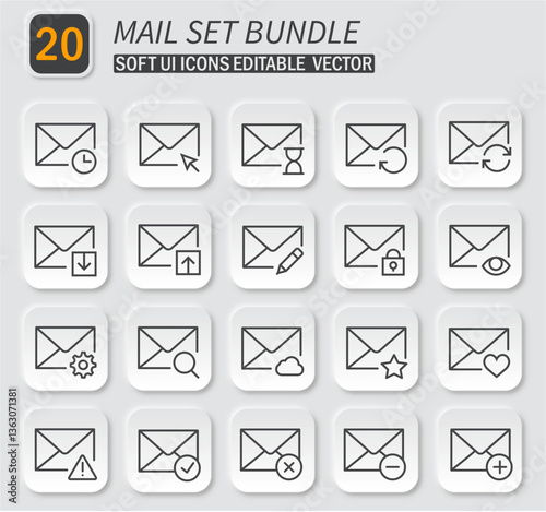 Versatile email icon set showcasing various actions in a minimalist style