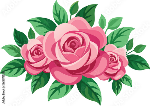 Pink Roses Floral Arrangement for Greeting Card Design