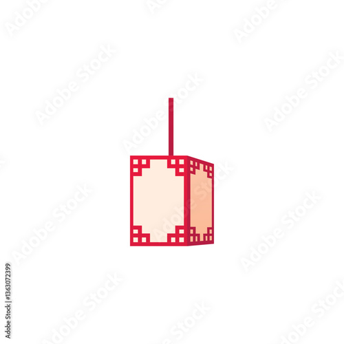 Chinese or Japanese red hanging lantern flat vector icon, traditional Asian interior paper decoration rectangular shape