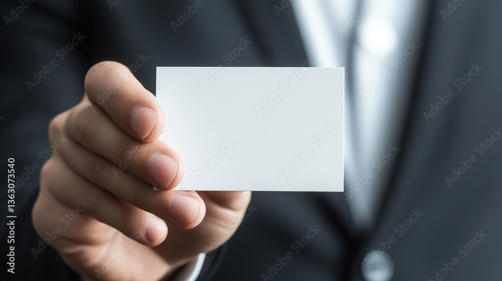 Hand Holding Empty Business Card Close-Up Hand Holding Empty Business Card Close-Up