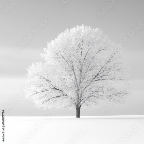 Wallpaper Mural Minimalist Winter Tree in Snowy Landscape with Frosted Branches and Serene Monochrome Tones
 Torontodigital.ca