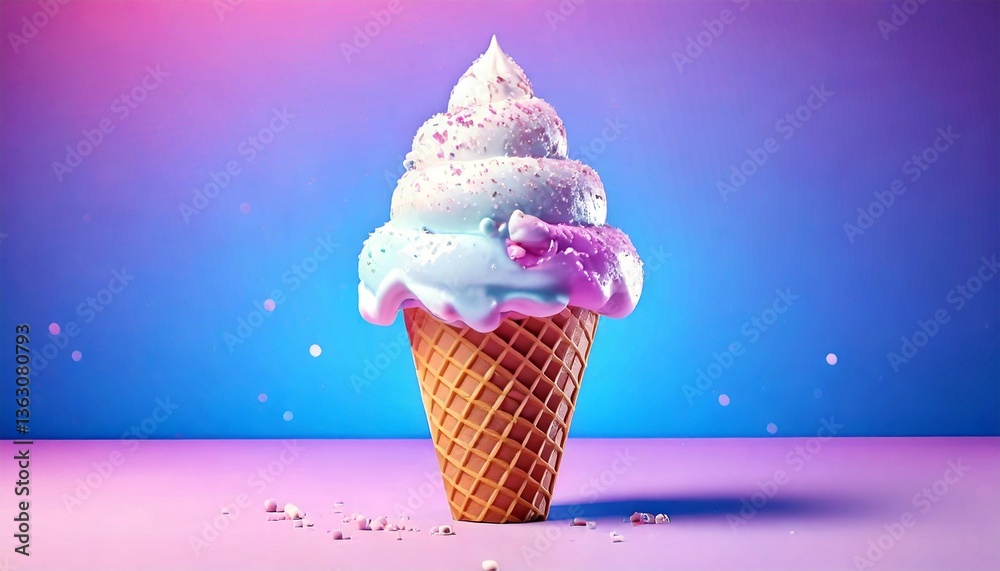 Delicious-looking ice cream cone, with the ice cream perfectly shaped Delicious-looking ice cream cone, with the ice cream perfectly shaped