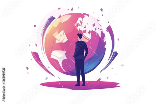 Bankruptcy vector illustration concept. Businessman with broke company. global financial crisis with arrow decrease symbol. economy drop, lost,and bankrupt