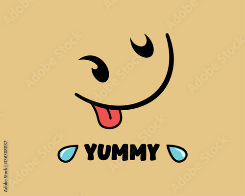 Delicious Yummy Face Licking Lips with Drool Cartoon Illustration