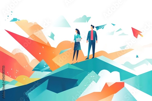 Agreement. Business people standing on a flying arrows. Concept business illustration