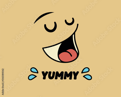 Delicious Yummy Face Licking Lips with Drool Cartoon Illustration