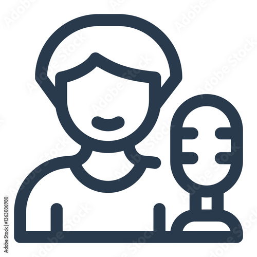 Podcaster Icon with Person and Recording Microphone