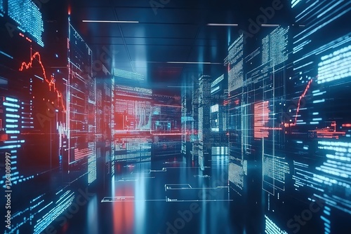Animation of data processing and diagrams over stock market