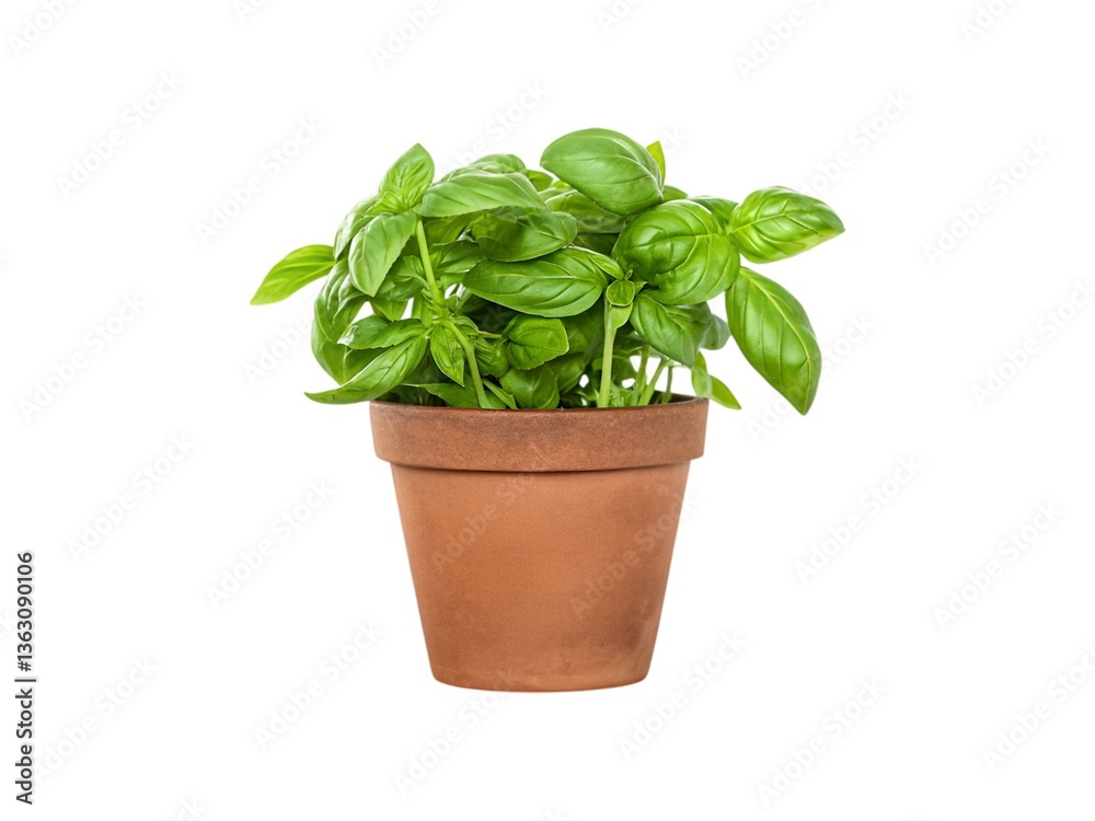 Obraz premium Fresh sweet basil pot isolated on white background.